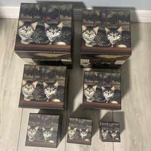 Complete Set of 7 Bobs Boxes Cat Decor Design Stackable Nesting Boxes